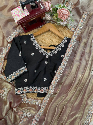 Exclusive Black Fendy Silk Beds Work Saree