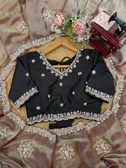 Exclusive Black Fendy Silk Beds Work Saree