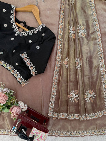 Exclusive Black Fendy Silk Beds Work Saree