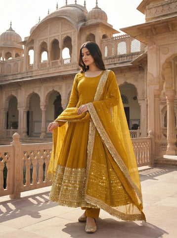 Demanding Roman Silk Embroidered Anarkali Gown