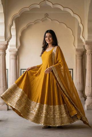 Demanding Roman Silk Embroidered Anarkali Gown