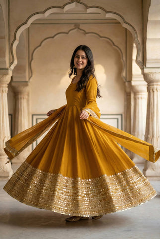 Demanding Roman Silk Embroidered Anarkali Gown