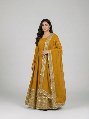 Demanding Roman Silk Embroidered Anarkali Gown