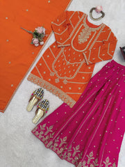 Lovely Orange Thread and Sequence Work Sharara Suit