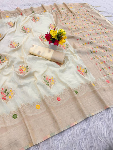 Pretty White Georgette with Meenakari Work Saree