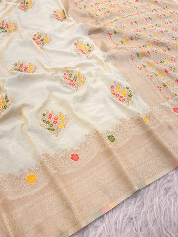 Pretty White Georgette with Meenakari Work Saree