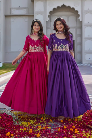 Captivating Purple Crepe Silk with Heavy Embroidery Gown