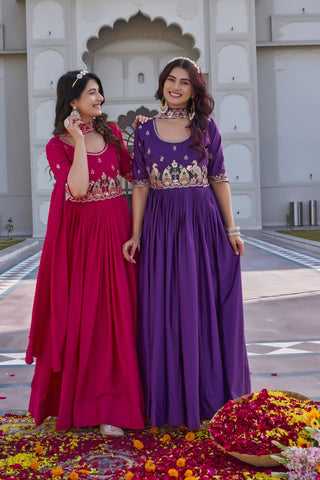 Captivating Purple Crepe Silk with Heavy Embroidery Gown