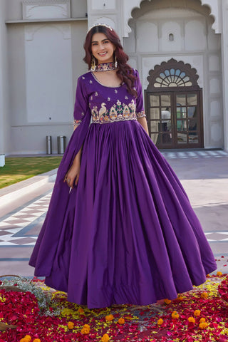 Captivating Purple Crepe Silk with Heavy Embroidery Gown