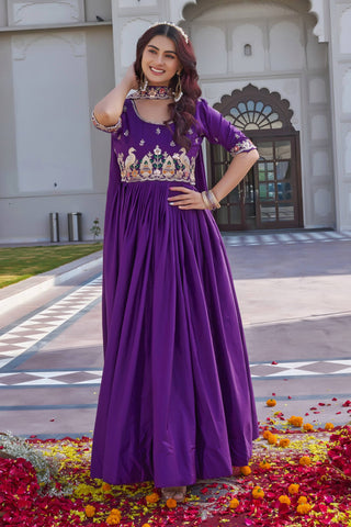 Captivating Purple Crepe Silk with Heavy Embroidery Gown