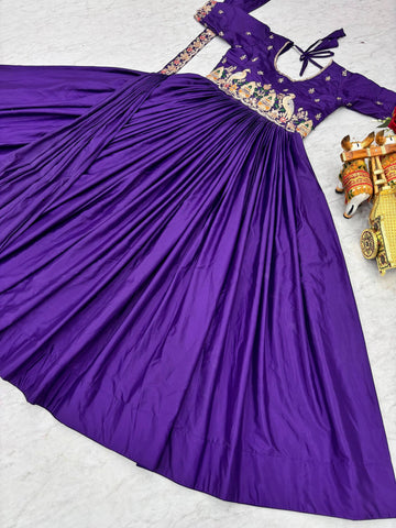 Captivating Purple Crepe Silk with Heavy Embroidery Gown
