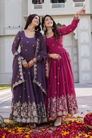 Pink Fox Georgette with Heavy Sequence Work Gown