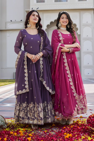 Pink Fox Georgette with Heavy Sequence Work Gown