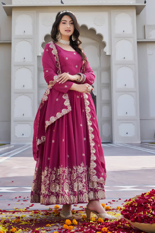 Pink Fox Georgette with Heavy Sequence Work Gown
