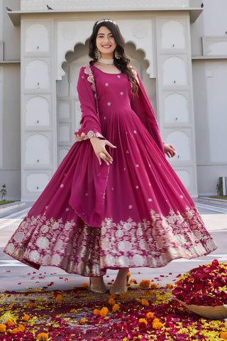 Pink Fox Georgette with Heavy Sequence Work Gown