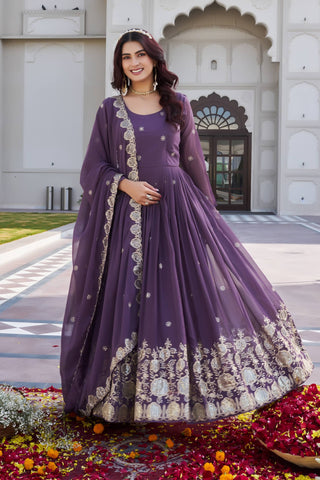 Pink Fox Georgette with Heavy Sequence Work Gown