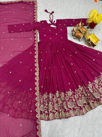 Pink Fox Georgette with Heavy Sequence Work Gown