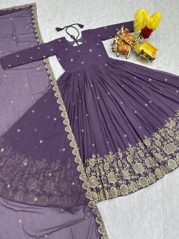 Pink Fox Georgette with Heavy Sequence Work Gown
