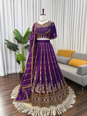 Alluring Purple Vichitra Silk with Thread and Sequence Work Lehenga