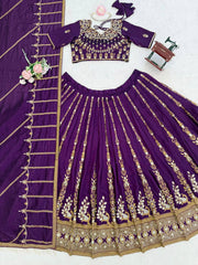 Alluring Purple Vichitra Silk with Thread and Sequence Work Lehenga