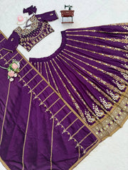 Alluring Purple Vichitra Silk with Thread and Sequence Work Lehenga
