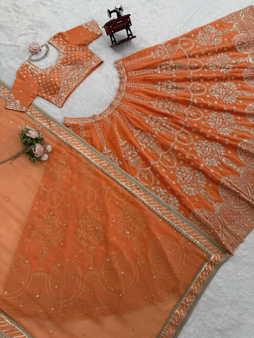 Exclusive Orange Foux Georgette with Thread and Sequence Work Lehenga