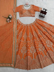 Exclusive Orange Foux Georgette with Thread and Sequence Work Lehenga