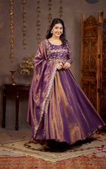 Gorgeous Purple Heavy Cosmos Silk Embroidery Work Anarkali