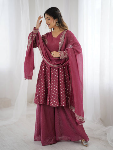 Exclusive Yellow Crunchy Silk with Embroidery Sequence Work Sharara Suit