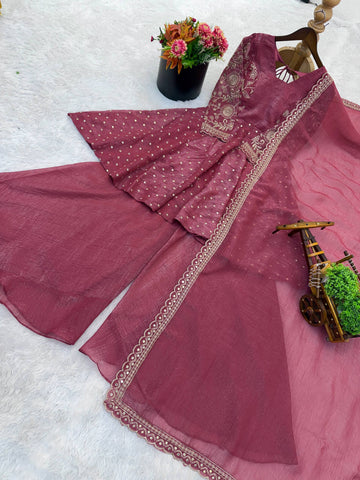 Exclusive Yellow Crunchy Silk with Embroidery Sequence Work Sharara Suit
