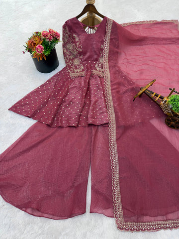 Exclusive Yellow Crunchy Silk with Embroidery Sequence Work Sharara Suit