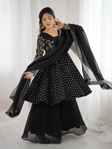 Exclusive Yellow Crunchy Silk with Embroidery Sequence Work Sharara Suit