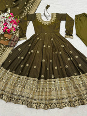 Exclusive Olive Vichitra Silk with Sequence Work Anarkali