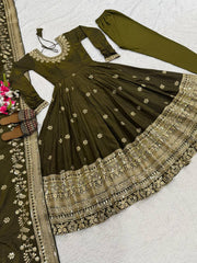 Exclusive Olive Vichitra Silk with Sequence Work Anarkali