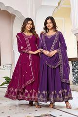 Charming Purple Faux Georgette Thread Work Gown