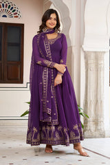 Charming Purple Faux Georgette Thread Work Gown