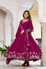 Charming Purple Faux Georgette Thread Work Gown