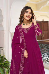 Charming Purple Faux Georgette Thread Work Gown
