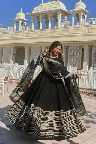 Beautiful Black Rayon with Embroidered Work Gown