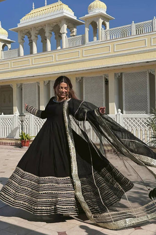 Beautiful Black Rayon with Embroidered Work Gown