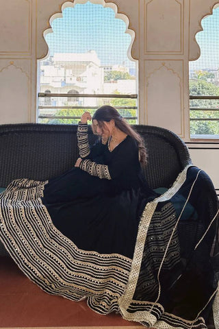 Beautiful Black Rayon with Embroidered Work Gown