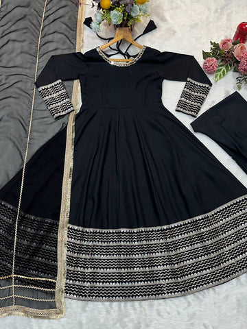 Beautiful Black Rayon with Embroidered Work Gown