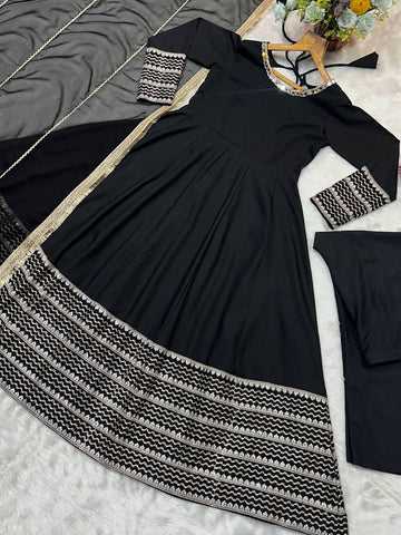 Beautiful Black Rayon with Embroidered Work Gown