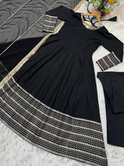 Beautiful Black Rayon with Embroidered Work Gown