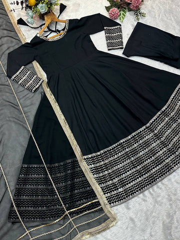 Beautiful Black Rayon with Embroidered Work Gown