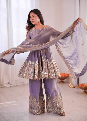 Lovely Maroon Fandy Silk with Embroidery Work Sharara Suit