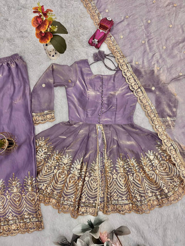 Lovely Maroon Fandy Silk with Embroidery Work Sharara Suit