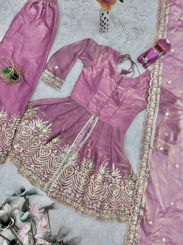 Lovely Maroon Fandy Silk with Embroidery Work Sharara Suit