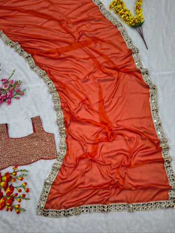 Exclusive Orange Silk Mirror Work Saree