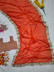 Exclusive Orange Silk Mirror Work Saree